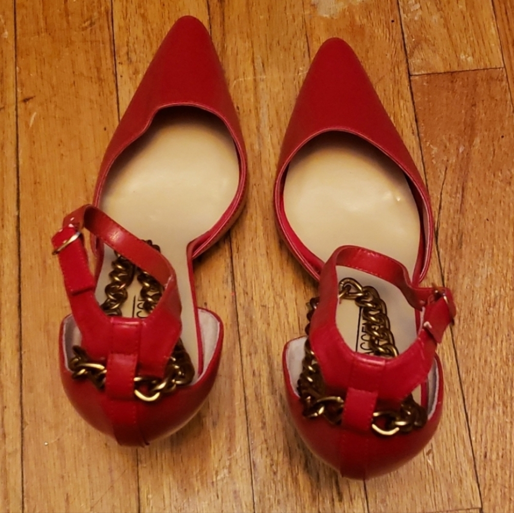 Via Spiga Red Women's Leather Upper Red Pointed Toes High Heels Size 9M